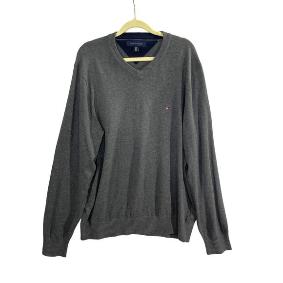 Tommy Hilfiger Size L Sweater 100% Cotton V Neck Preppy Academia Classic - Picture 1 of 11